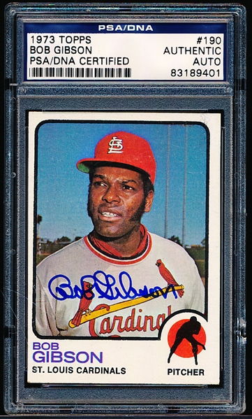 Autographed 1973 Topps Baseball- #190 Bob Gibson, Cards- PSA/ DNA Certified & Encapsulated