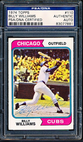 Autographed 1974 Topps Baseball- #110 Billy Williams, Cubs- PSA/ DNA Certified & Encapsulated