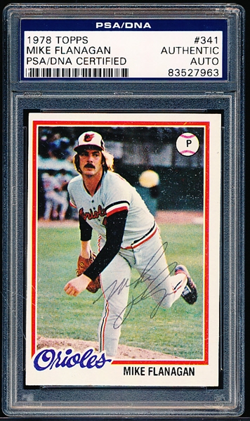 Autographed 1978 Topps Baseball- #341 Mike Flanagan, Orioles- PSA/ DNA Certified & Encapsulated
