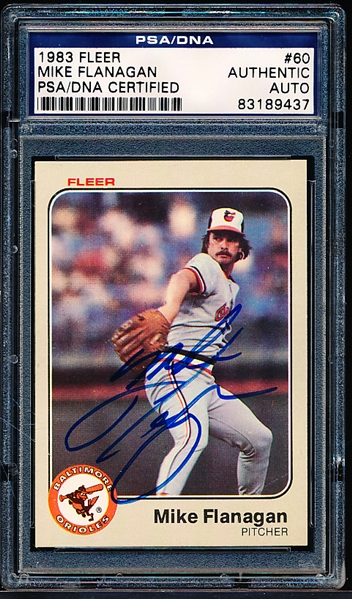 Autographed 1983 Fleer Baseball- #60 Mike Flanagan, Orioles- PSA/ DNA Certified & Encapsulated