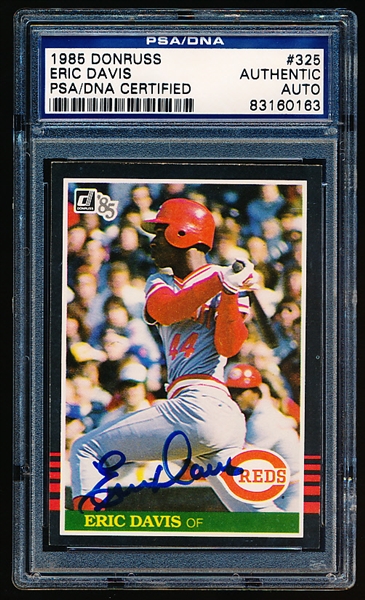 Autographed 1985 Donruss Baseball- #325 Eric Davis, Reds- PSA/ DNA Certified & Encapsulated