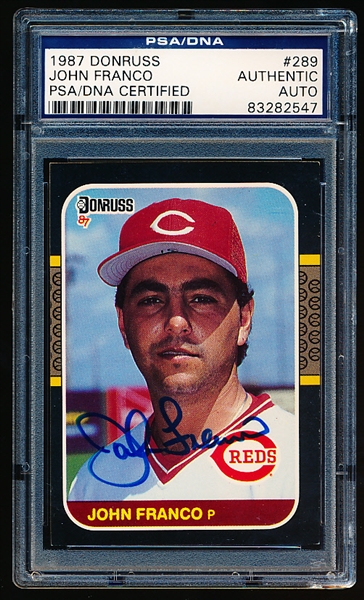 Autographed 1987 Donruss Baseball- #289 John Franco, Reds- PSA/ DNA Certified & Encapsulated