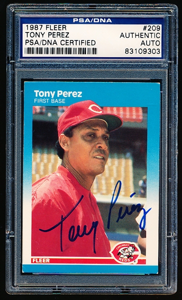 Autographed 1987 Fleer Baseball- #209 Tony Perez, Reds- PSA/ DNA Certified & Encapsulated