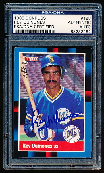 Autographed 1988 Donruss Baseball- #198 Rey Quinones, Mariners- PSA/ DNA Certified & Encapsulated