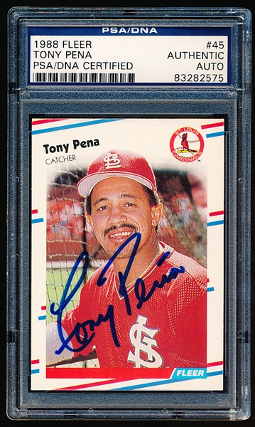 Autographed 1988 Fleer Baseball- #45 Tony Pena, Cardinals- PSA/ DNA Certified & Encapsulated