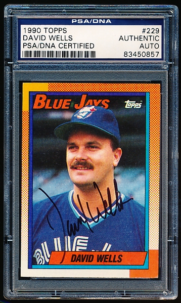 Autographed 1990 Topps Baseball- #229 David Wells, Blue Jays- PSA/ DNA Certified & Encapsulated