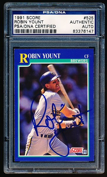 Autographed 1991 Score Bb- #525 Robin Yount, Brewers- PSA/ DNA Certified & Encapsulated