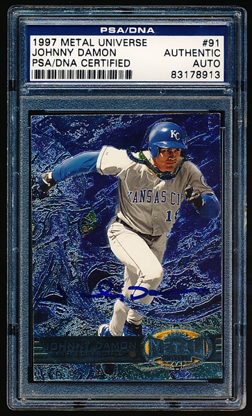 Autographed 1997 Metal Universe- #91 Johnny Damon, Royals- PSA/DNA Certified & Encapsulated