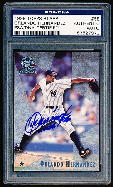Autographed 1999 Topps Stars Bb- #58 Orlando Hernandez, Yankees- PSA/ DNA Certified & Encapsulated