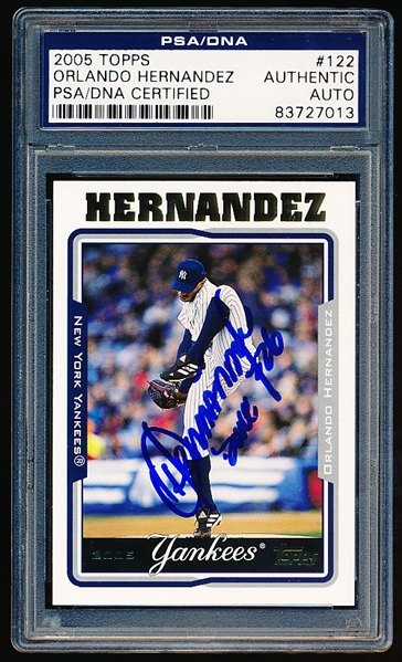 Autographed 2005 Topps Bb- #122 Orlando Hernandez, Yankees- PSA/ DNA Certified & Encapsulated