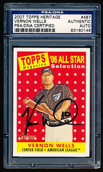 Autographed 2007 Topps Heritage Bb- #487 Vernon Wells, Blue Jays- PSA/ DNA Certified & Encapsulated