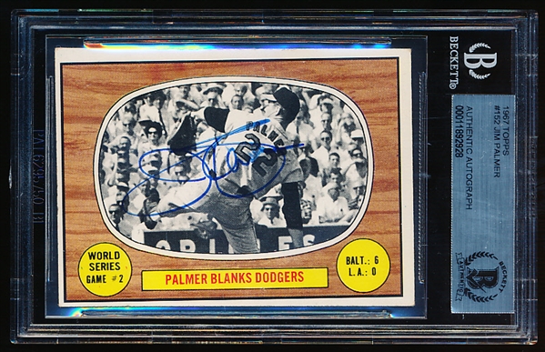 Autographed 1967 Topps Bb- #152 Jim Palmer World Series- Beckett Certified & Encapsulated