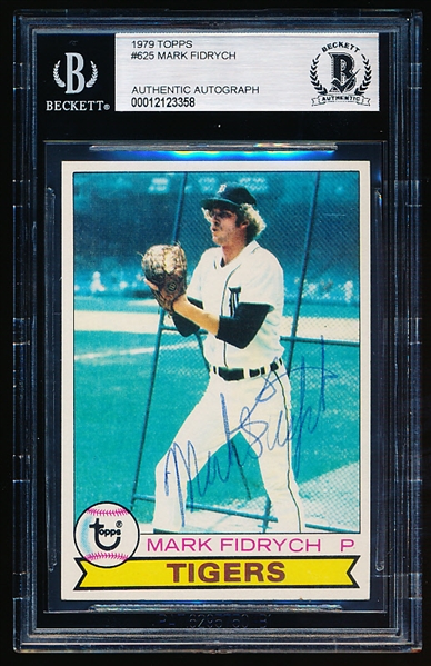 Autographed 1979 Topps Bb- #625 Mark Fidrych, Tigers- Beckett Certified & Encapsulated