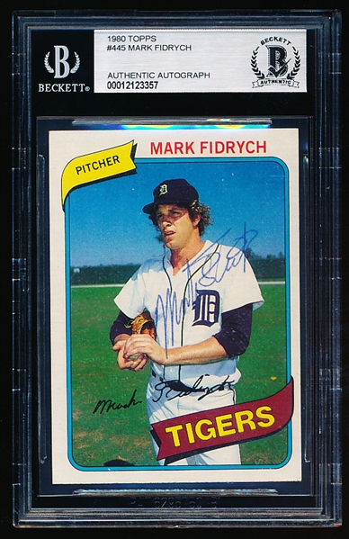 Autographed 1980 Topps Bb- #448 Mark Fidrych, Tigers- Beckett Certified & Encapsulated