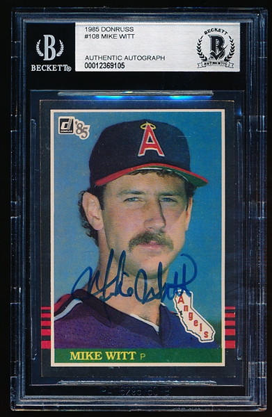 Autographed 1985 Donruss Bb- #108 Mike Witt, Angels- Beckett Certified & Encapsulated