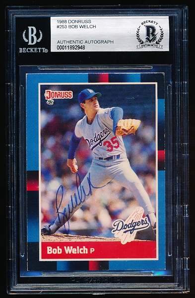 Autographed 1988 Donruss Bb- #263 Bob Welch, Dodgers- Beckett Certified & Encapsulated