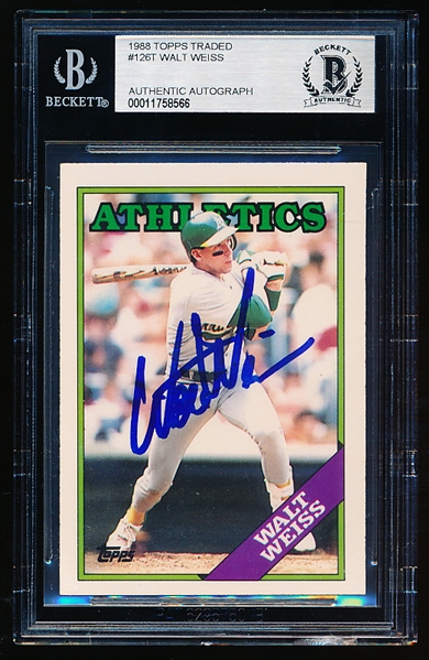 Autographed 1988 Topps Bb Traded- #126T Walt Weiss, A’s- Beckett Certified & Encapsulated