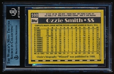 Autographed 1990 Topps Bb- #590 Ozzie Smith, Cardinals- Beckett Certified & Encapsulated