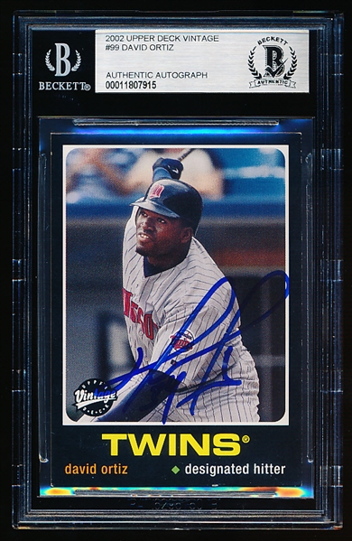 Autographed 2002 Upper Deck Vintage Bb- #99 David Ortiz. Twins- Beckett Certified & Encapsulated