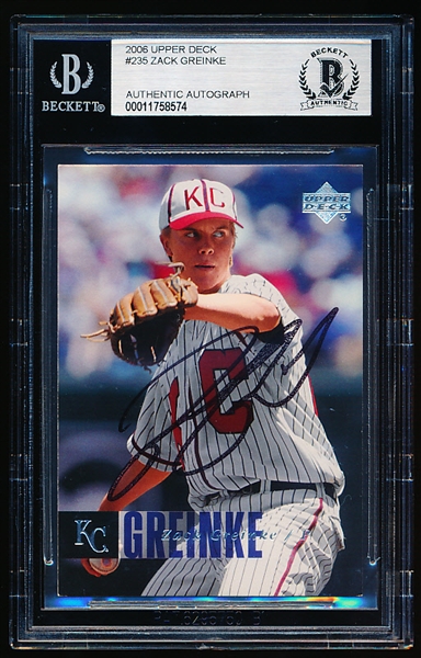 Autographed 2006 Upper Deck Bb- #135 Zack Greinke, KC- Beckett Certified & Encapsulated