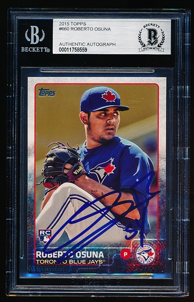 Autographed 2015 Topps Bb- #660 Roberto Osuna, Blue Jays- Beckett Certified & Encapsulated