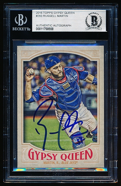 Autographed 2016 Topps Gypsy Queem Bb- #283 Russell Martin, Blue Jays- Beckett Certified & Encapsulated