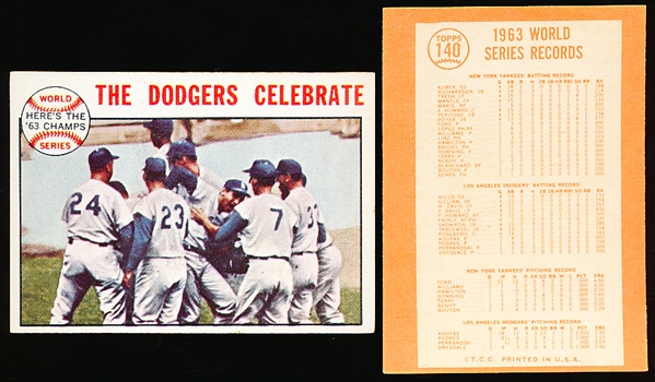 1964 Topps Bb- #140 “The Dodgers Celebrate”- 8 Cards