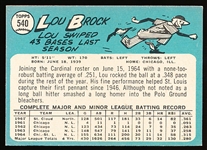 1965 Topps Bb- #540 Lou Brock, Cards