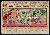 1956 Topps Bb- #135 Mickey Mantle, Yankees