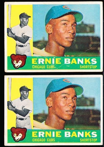 1960 Topps Bb- #10 Ernie Banks, Cubs- 2 cards