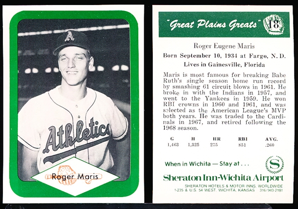 1975/76 Great Plains Greats- #18 Roger Maris- 7 cards