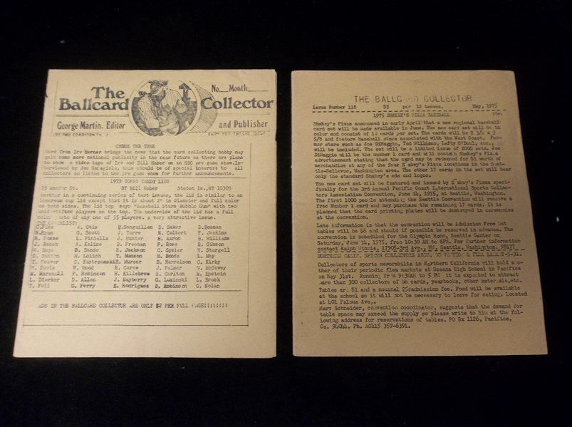 The Ball Card Collector(George Martin)- 2 Diff Issues – July’73?(Postmark June 12,1973)/ May ‘75-Vol. 3(No. 7,8)