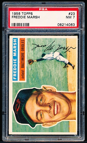 1956 Topps Baseball- #23 Freddie Marsh, Orioles- PSA NM 7- White Back