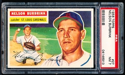 1956 Topps Baseball- #27 Nelson Burbrink, Cardinals- PSA NM 7- Gray Back