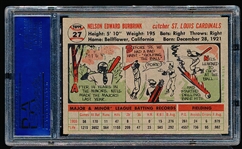 1956 Topps Baseball- #27 Nelson Burbrink, Cardinals- PSA NM 7- Gray Back