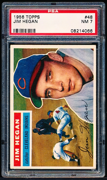 1956 Topps Baseball- #48 Jim Hegan, Cleveland- PSA NM 7- White Back