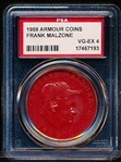 1959 Armour Baseball Coin- Frank Malzone, Red Sox- Red Coin- PSA Vg-Ex 4 