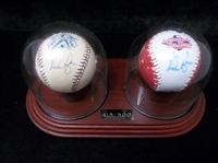 Autographed Nolan Ryan 1995 Rawlings Official All-Star Game Ball with Rangers FotoBall All-Star Game in Special Wood-Based Dual Globe Holder- #415/500