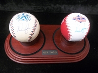 Autographed Nolan Ryan 1995 Rawlings Official All-Star Game Ball with Rangers FotoBall All-Star Game in Special Wood-Based Dual Globe Holder- #415/500