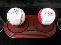 Autographed Nolan Ryan 1995 Rawlings Official All-Star Game Ball with Rangers FotoBall All-Star Game in Special Wood-Based Dual Globe Holder- #408/500