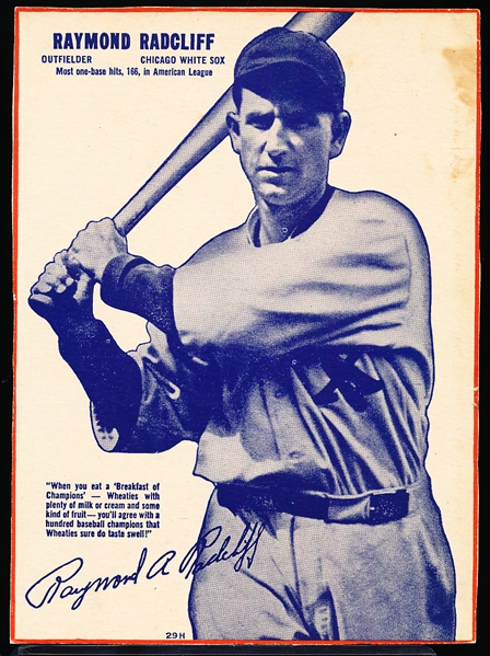 1937 Wheaties Baseball- Series 7- #29H Raymond Radcliff, White Sox