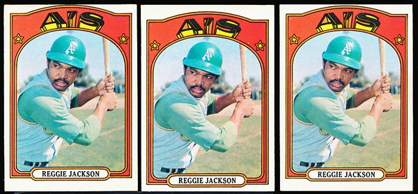 1972 Topps Bb- #435 Reggie Jackson, A’s- 3 Cards