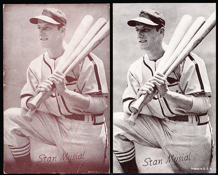 1947-66 Bb Exhibits- Stan Musial- Holding 3 Bats- 2 Diff