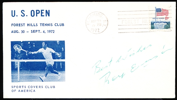 Autographed August 30, 1972 U.S. Open Forest Hills Tennis Club Cachet- Signed by Cachet Photo Subject Roy Emerson
