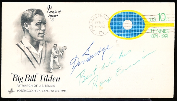 Autographed February 10, 1975 “Big Bill” Tilden Tennis Cachet – Signed by Don Budge and Roy Emerson