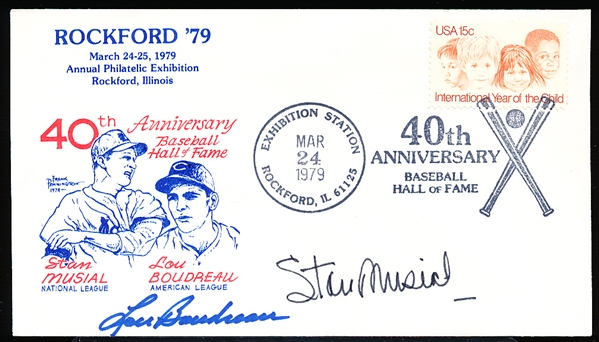 Autographed March 24, 1979 Rockford ’79 Philatelic Exhibition Cachet by Lou Boudreau and Stan Musial