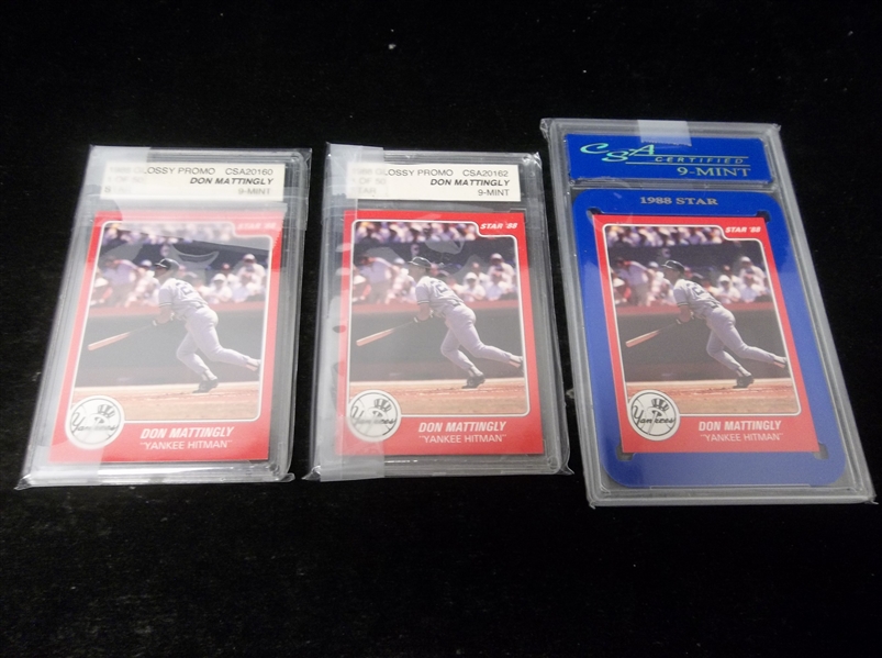 1988 Star Company Bsbl.- 3 Asst. Don Mattingly Promo Cards- All CSA Graded