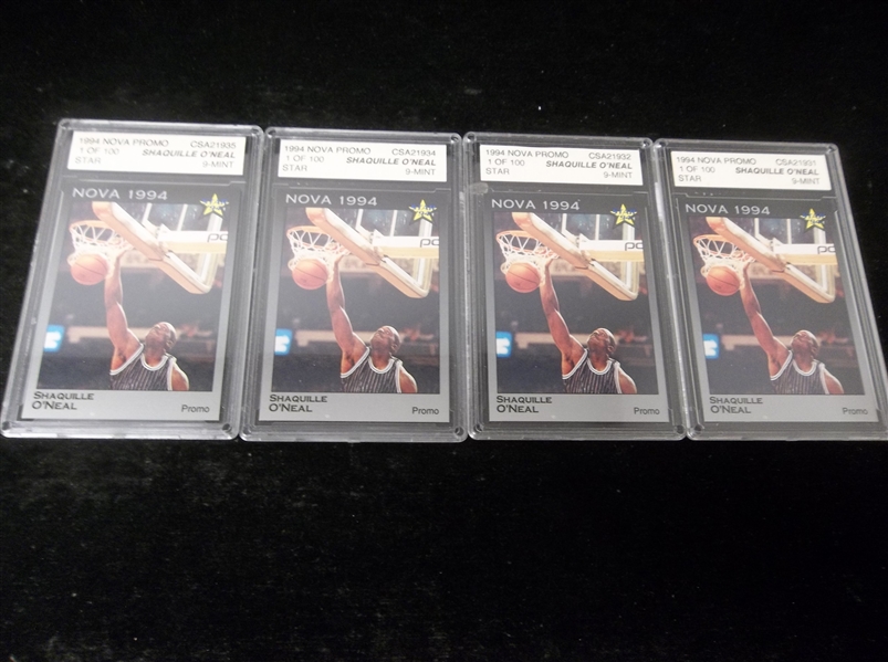 1994 Star Company Bskbl. Nova Promo- 4 Shaquille O’Neal Cards- All Graded CSA Mint 9!