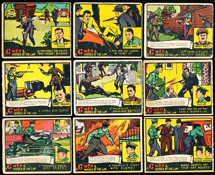 1936 Anonymous “G-Men & Heroes of the Law” (R60b) Complete Strip Card Set of 24 Individual Cards