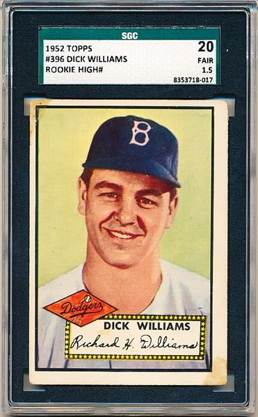 1952 Topps Baseball- #396 Dick Williams, Dodgers- Hi#- SGC 20 (Fair 1.5)